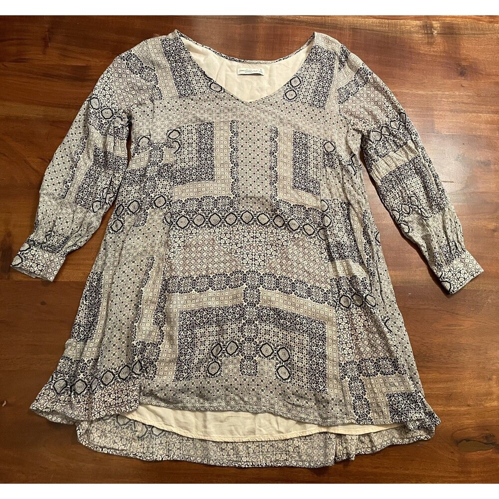Abercrombie & Fitch Boho Paisley Patchwork Tunic Dress Long Sleeve V-Neck Medium